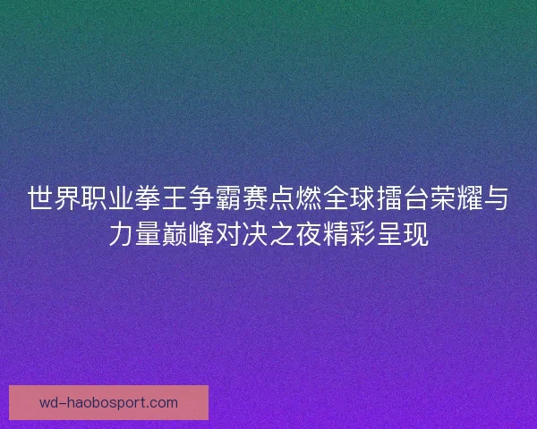 世界职业拳王争霸赛点燃全球擂台荣耀与力量巅峰对决之夜精彩呈现